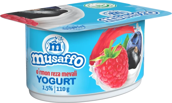 MUSAFFO-yovvoyi rezavorlar bo'laklari bilan yogurt, 110g (qutida 16 dona) (O'zbekiston)