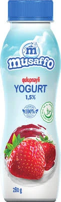 MUSAFFO-pit.  qulupnay bo'laklari bilan yogurt, 280gr (har bir blok uchun 15 dona.) (O'zbekiston)