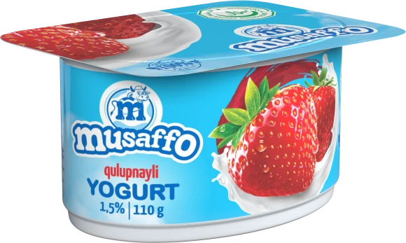MUSAFFO - yogurt with strawberry slices, 110g (16 pcs per box) (Uzbekistan)